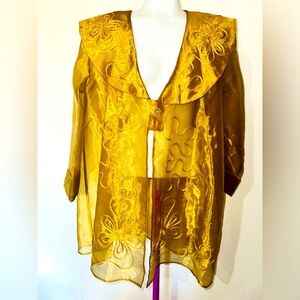 Breathtaking Vintage Handmade Gold Embroidery Net Duster